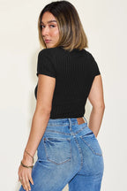 Sarah Express Women’s Plus Size Ribbed Round Neck Short Sleeve T-Shirt