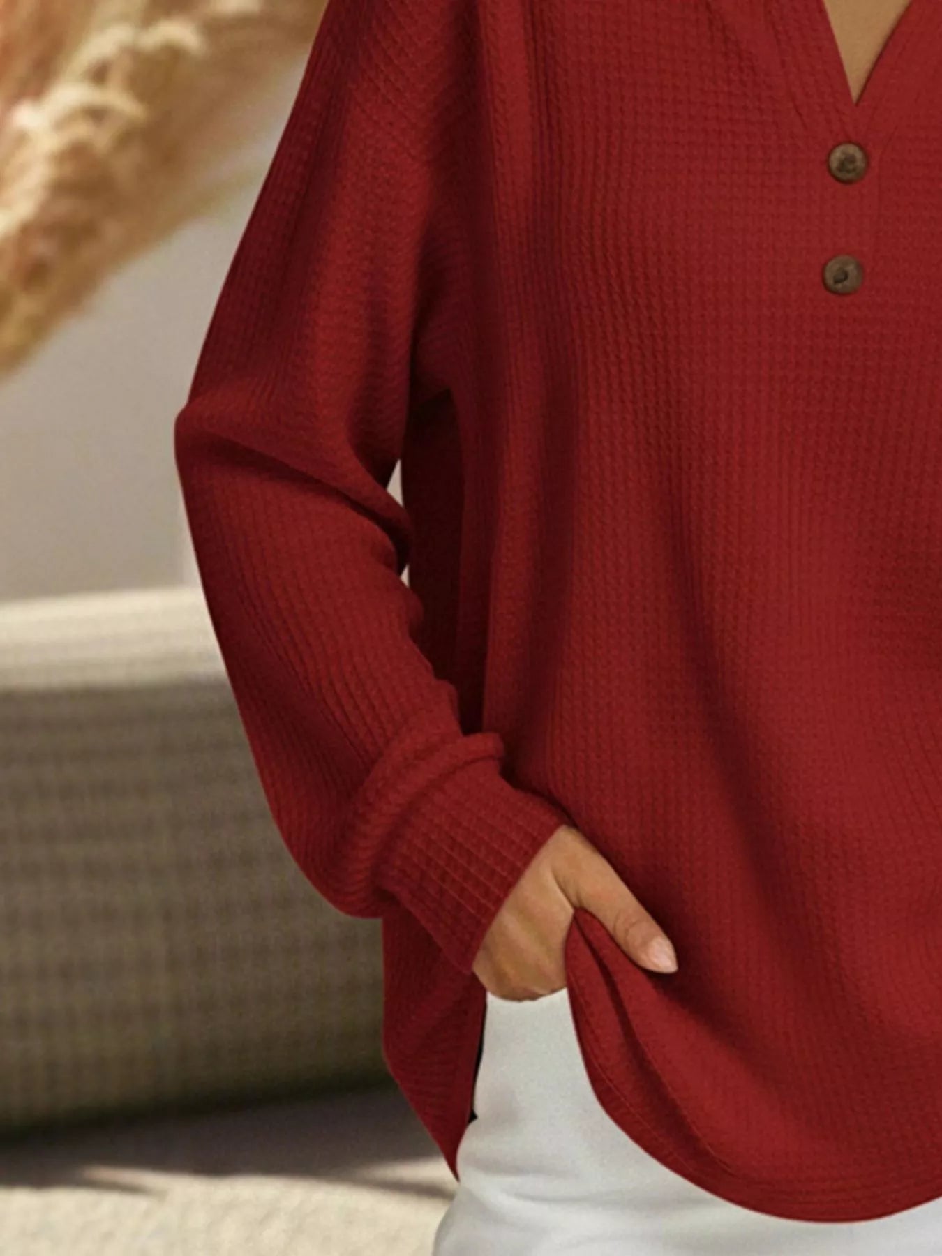 Sarah Express Women's Textured Knit Decor Button Top Plus Size