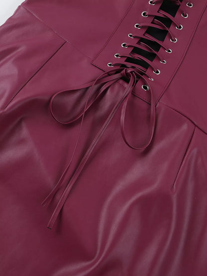 Sarah Express Women's Sleeveless Faux Leather Bodycon Maxi Dress with Back Lace Up