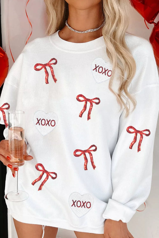 Sarah Express Women's Valentine's Day XOXO Bowknot Oversized Sweatshirt White