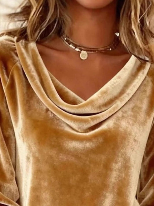 Sarah Express Women's Velvet Cowl Neck Long Sleeve T-Shirt