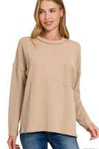 Sarah Express Women’s Long Sleeve Drop Shoulder Ribbed Top Casual All-Season