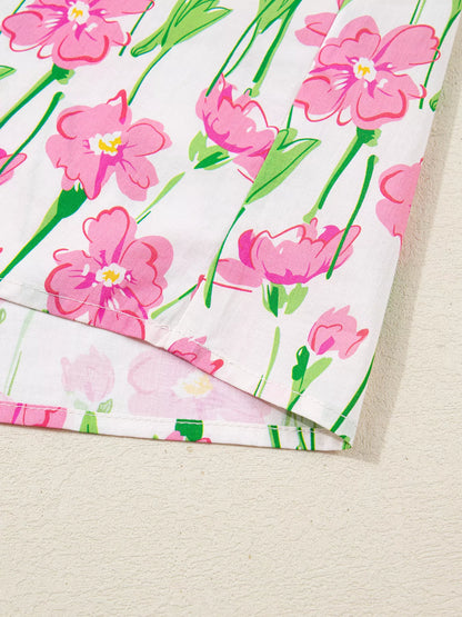 Sarah Express Women's Floral Print V Neck Ruffled Short Sleeve Blouse