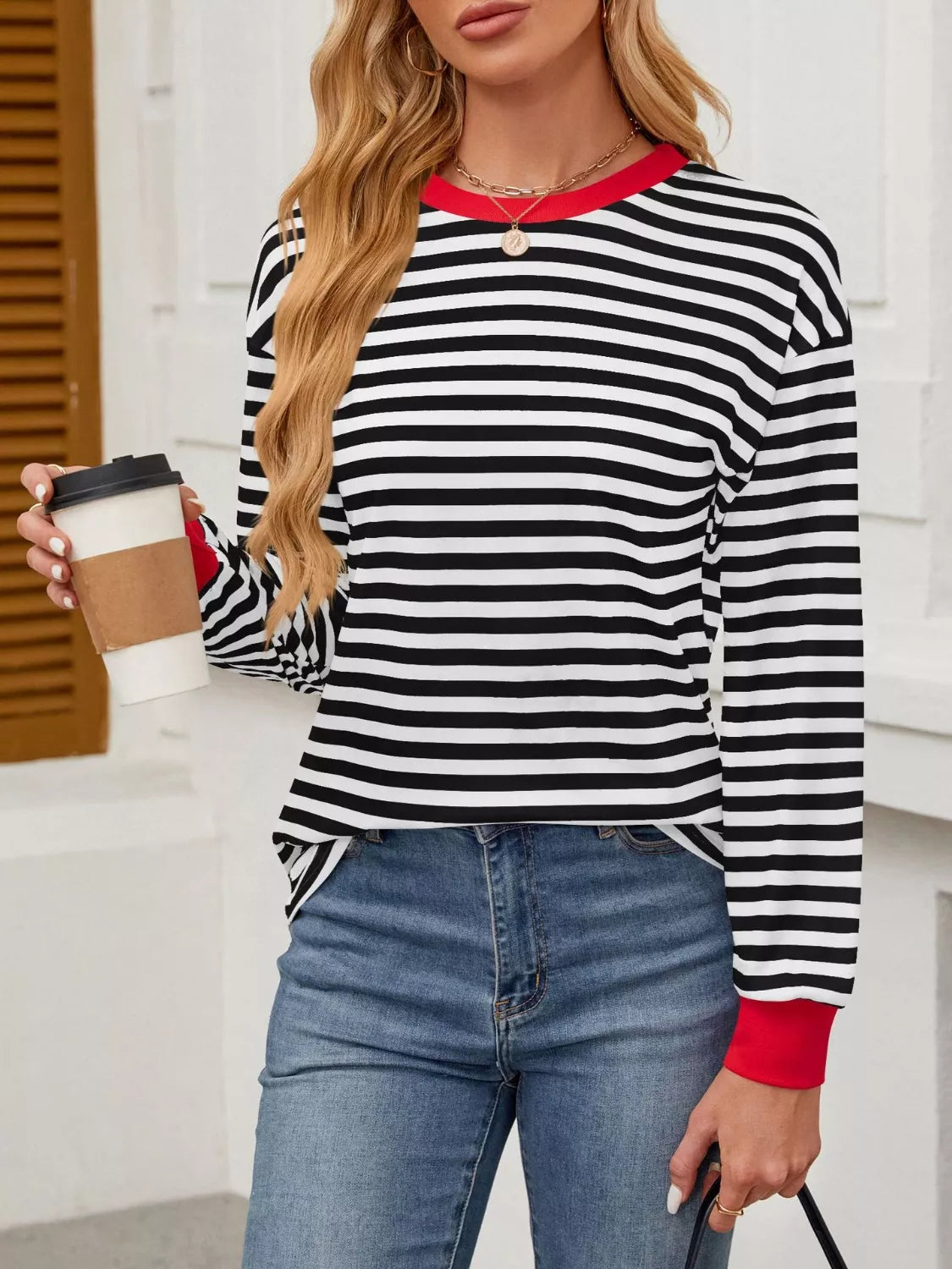 Sarah Express Women's Striped Long Sleeve Casual T-Shirt