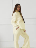 Sarah Express Women's Solid Color Sweatshirt Pants Set - Long Sleeve Casual Loungewear Two-Piece