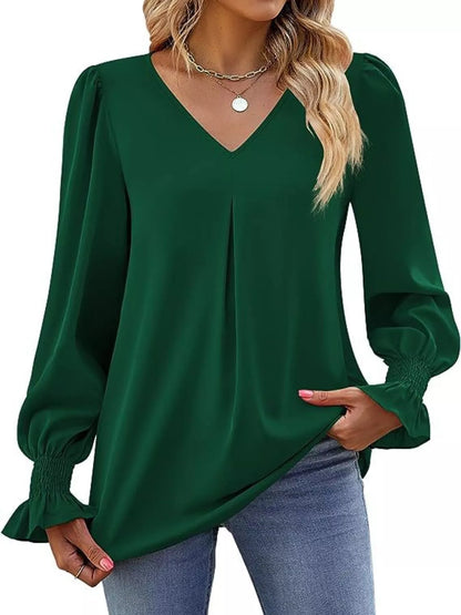 Sarah Express Women's V-Neck Long Sleeve Ruffle Cuff Blouse