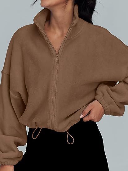 Sarah Express Women's Polar Fleece Stand Collar Zipper Jacket Sports Velvet Cardigan Fall Winter Casual
