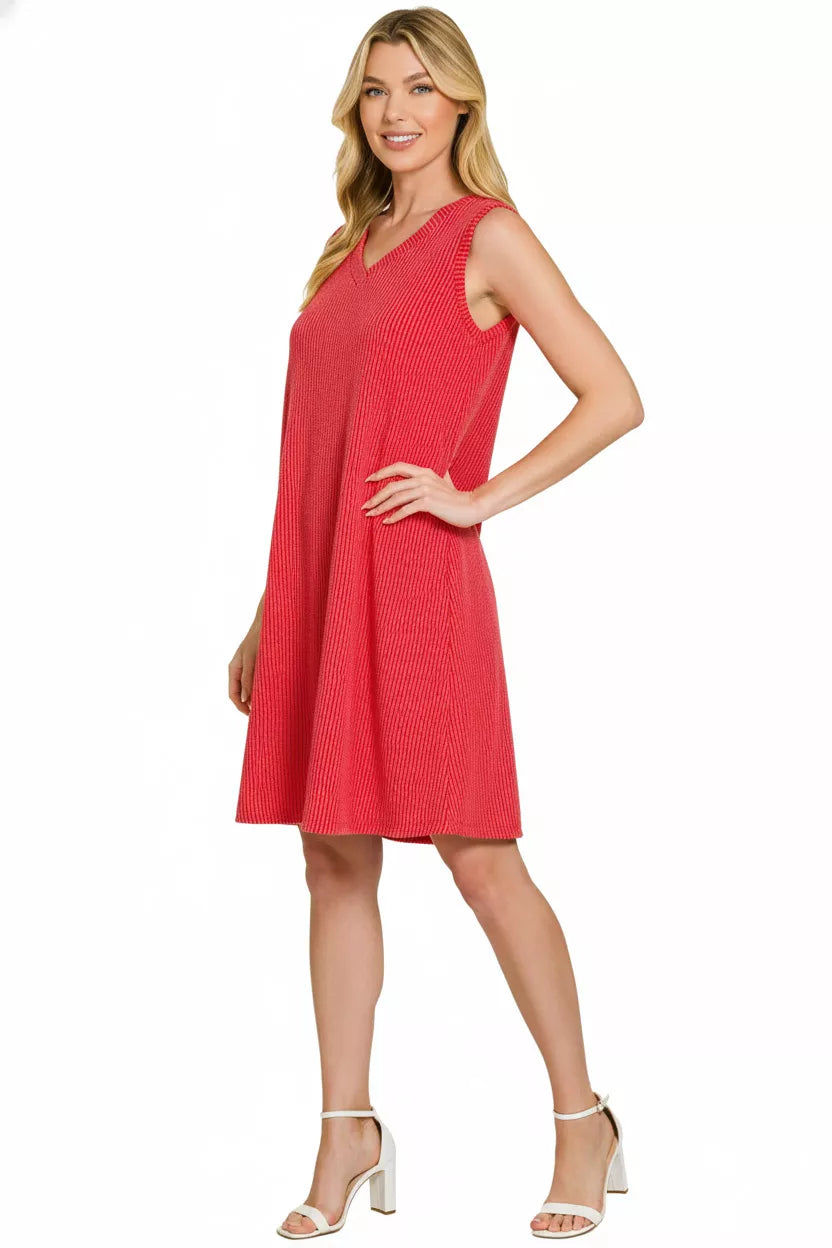 Sarah Express Women's Raised Rib Sleeveless Mini Dress