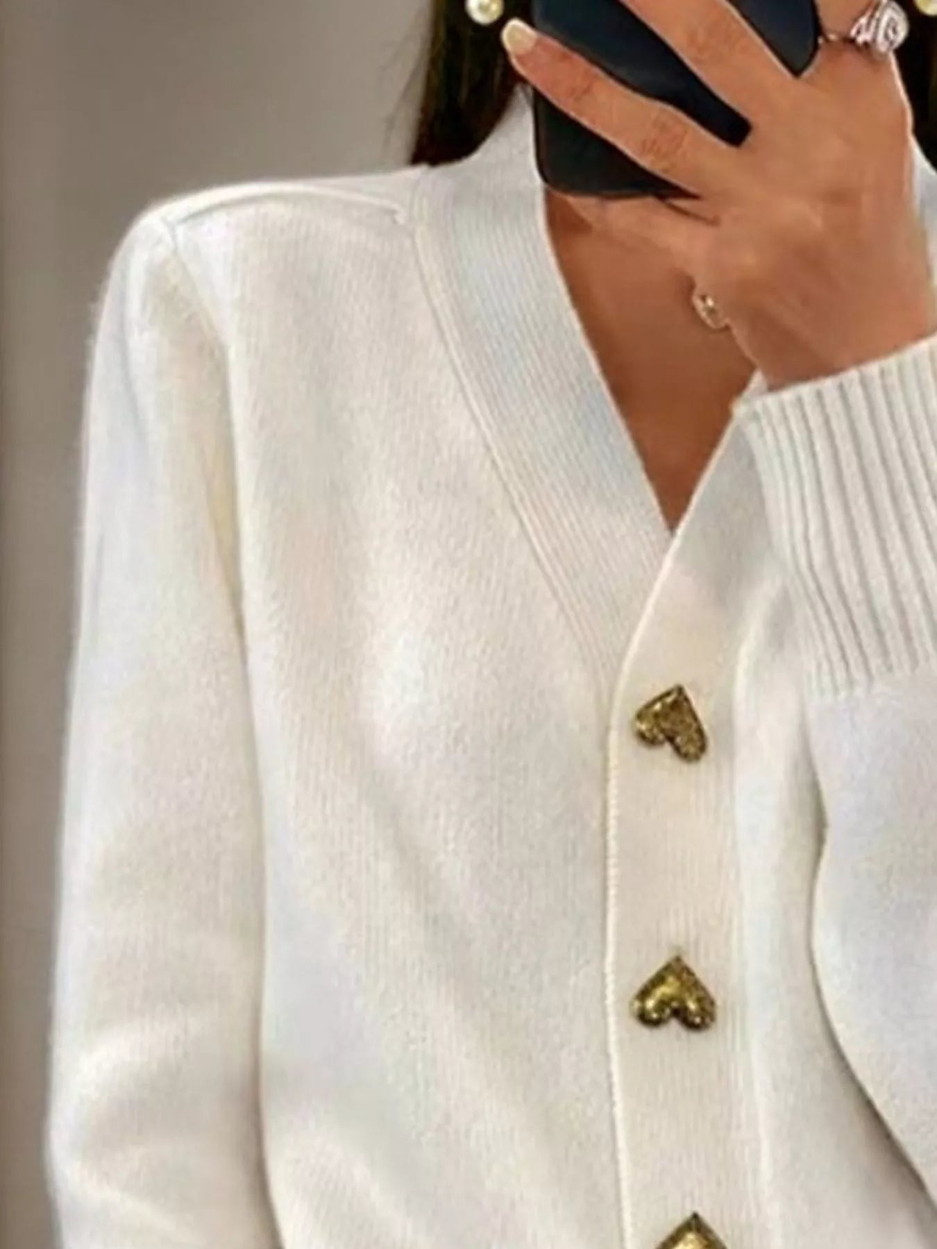 Sarah Express Women's Heart-Button Knit Cardigan Plus Size