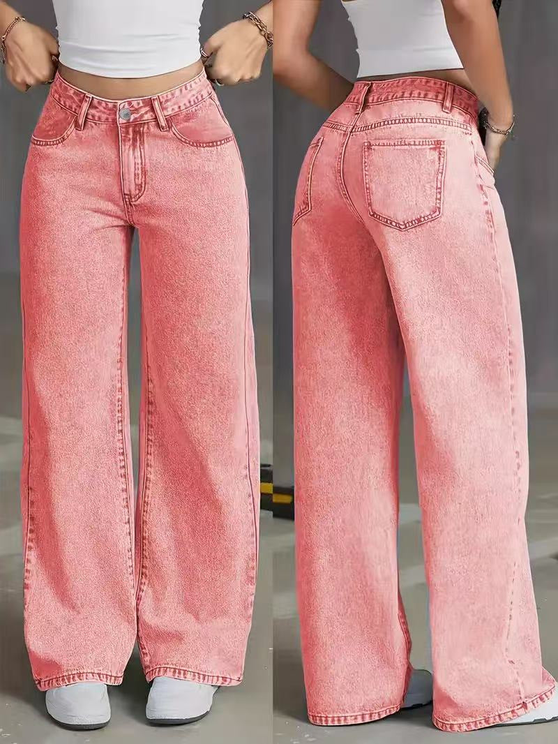 Sarah Express Women's High-Waist Straight Leg Jeans - Distressed Cotton Denim Loose Fit