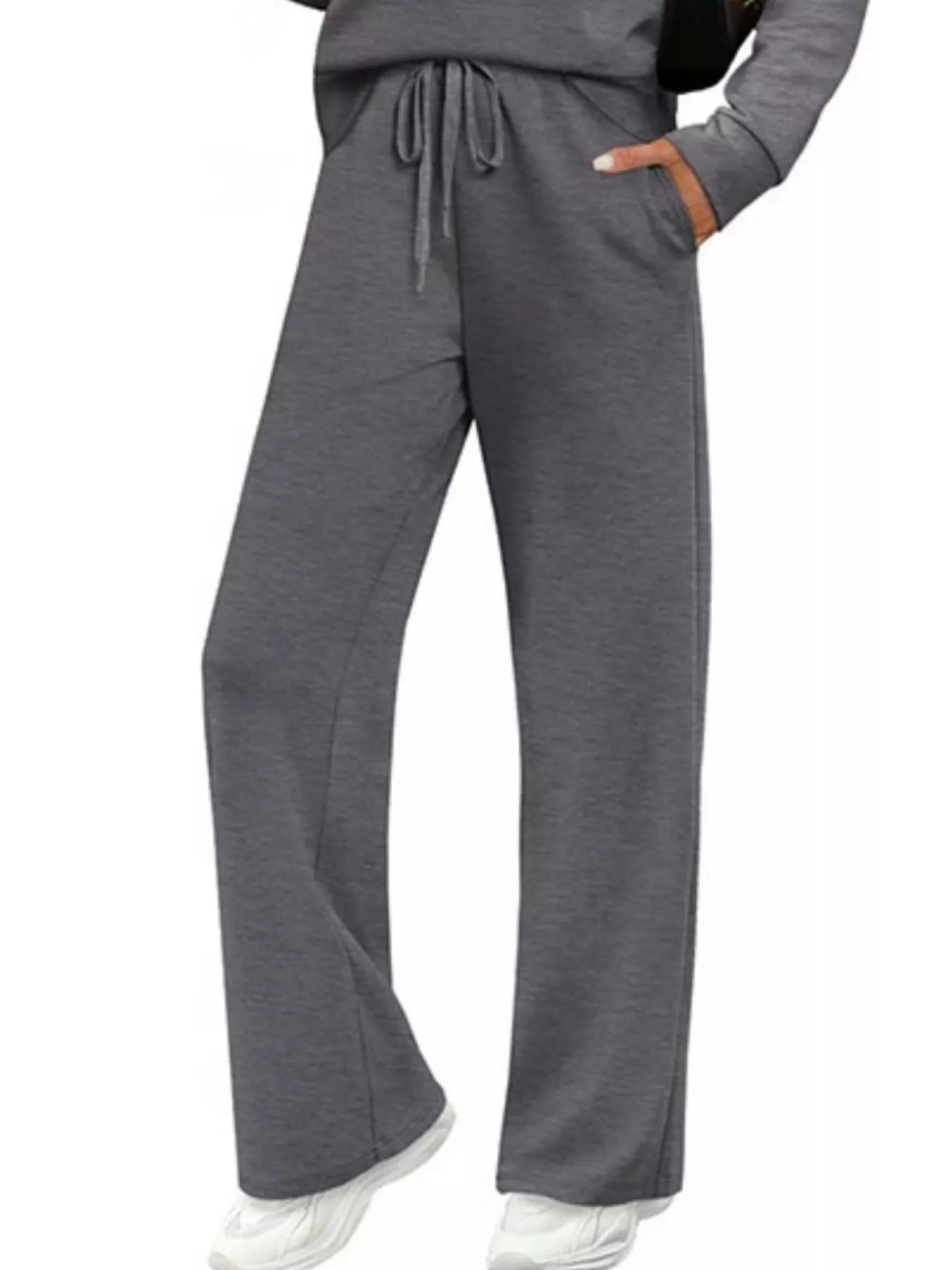 Sarah Express Women's Plus Size Round Neck Long Sleeve Top and Pants Lounge Set - Two Piece