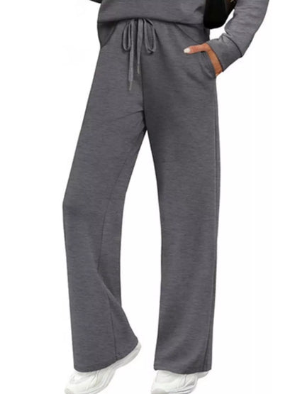 Sarah Express Women's Plus Size Round Neck Long Sleeve Top and Pants Lounge Set - Two Piece