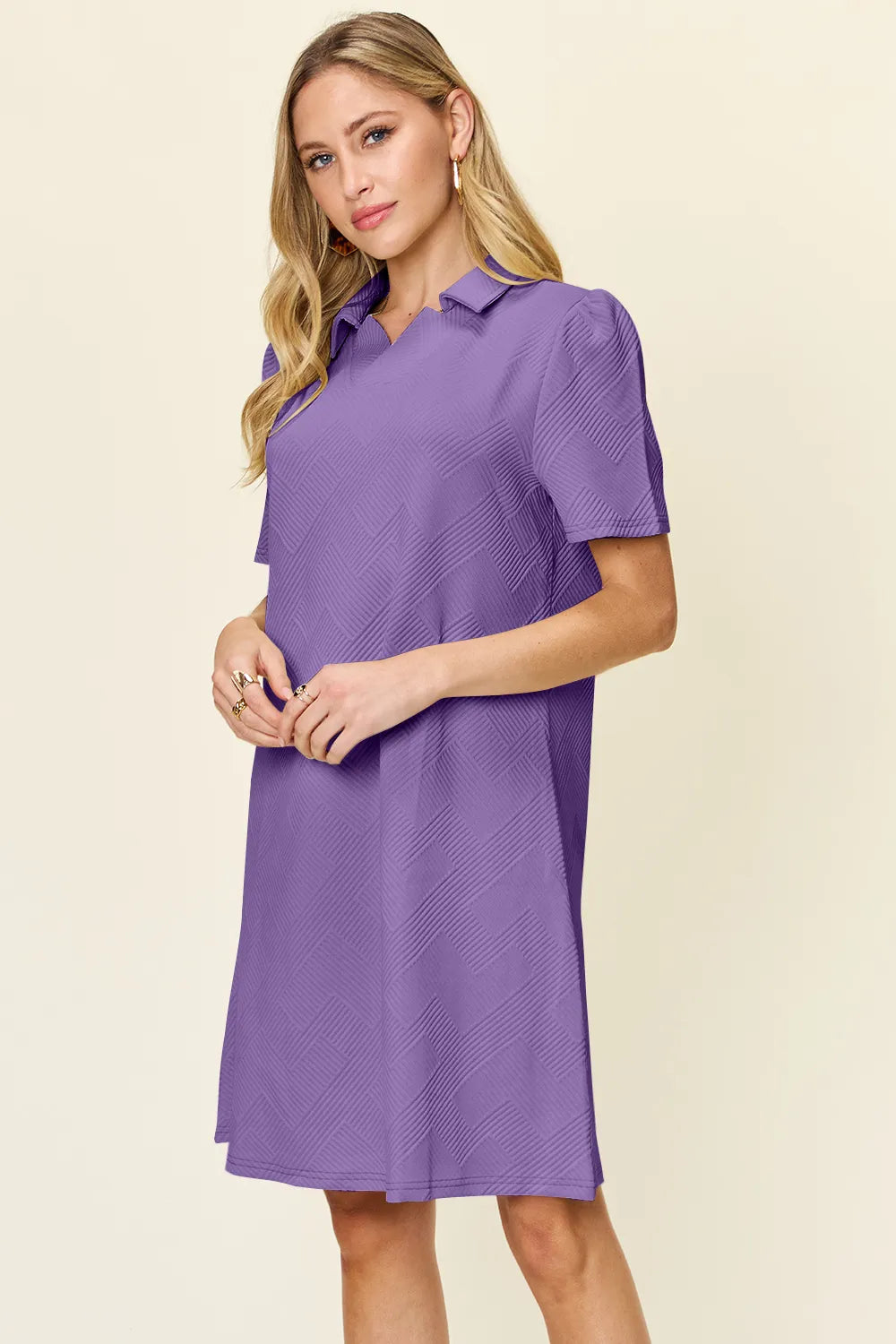 Sarah Express Women’s Plus Size Textured Collared Short Sleeve Dress