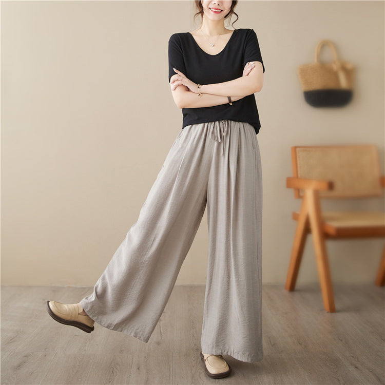 Sarah Express Women's Plus Size Wide Leg Pants Elastic Waist Straight Cotton Casual Trousers