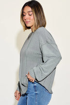 Sarah Express Women’s Plus Size Ribbed Long Sleeve T-Shirt with Exposed Seam
