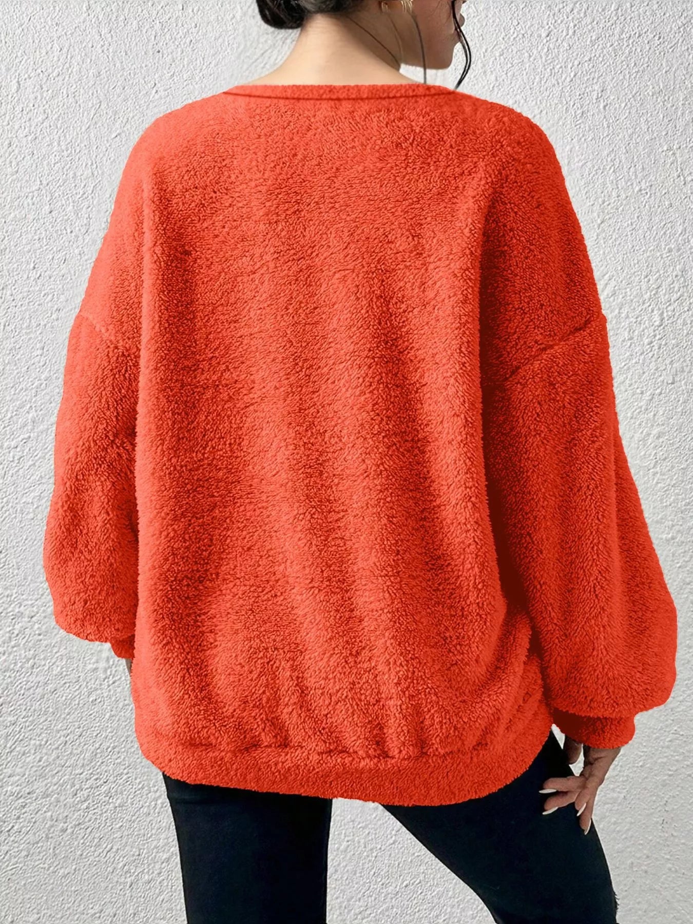 Sarah Express Women's Fleece Round Neck Dropped Shoulder Sweatshirt Plus Size