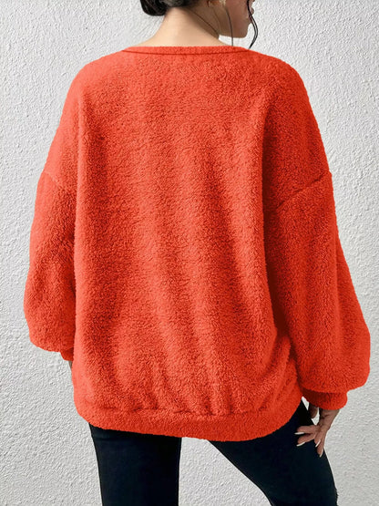 Sarah Express Women's Fleece Round Neck Dropped Shoulder Sweatshirt Plus Size