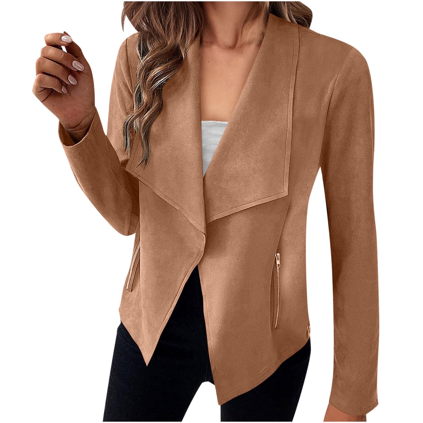 Sarah Express Women's Solid Color Suede Jacket Long Sleeve Button Front Coat