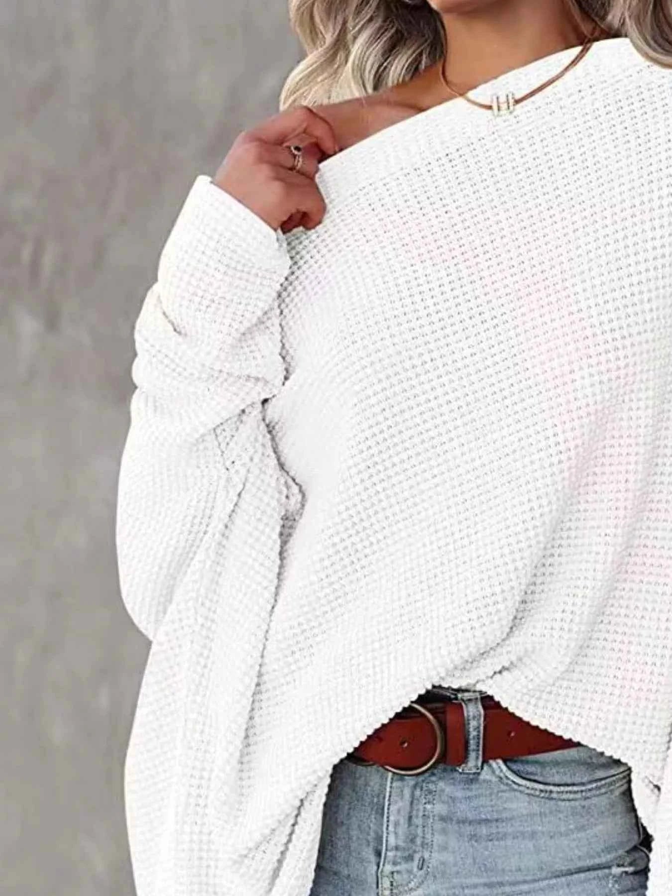 Sarah Express Women's Oversized Waffle Knit Boat Neck T-Shirt