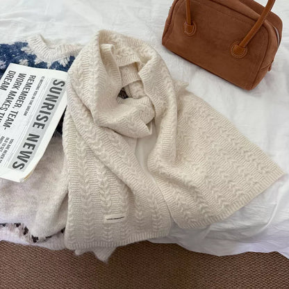 Sarah Express Textured Knit Winter Scarf - Warm Cozy Long Scarf for Women Off White ONESIZE