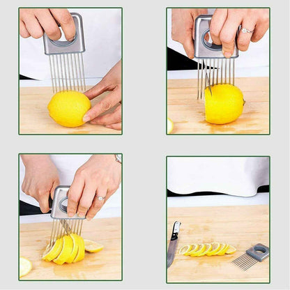 Sarah Express Stainless Steel Onion Holder Slicer - Vegetable Tomato Cutter Kitchen Gadget Tool