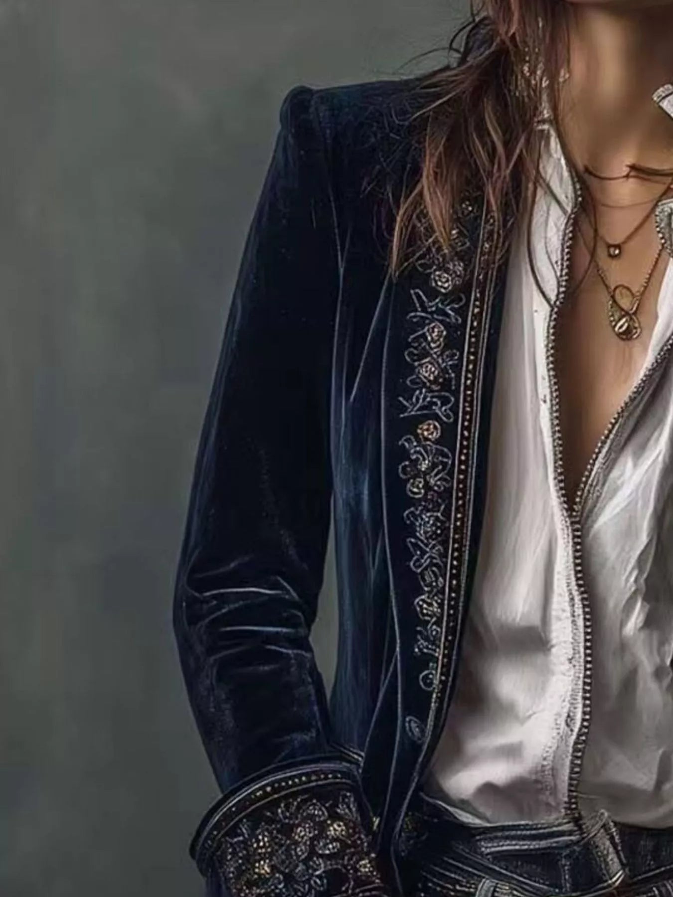 Sarah Express Women's Embroidered Velvet Jacket - Long Sleeve Outerwear