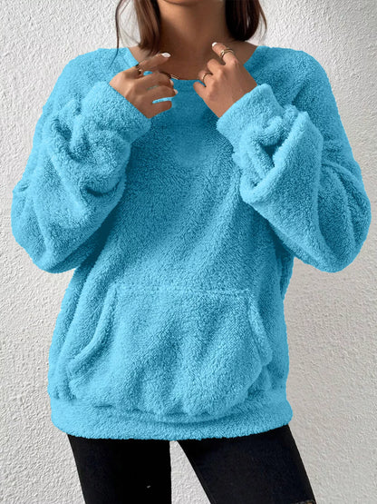 Sarah Express Women's Fleece Round Neck Dropped Shoulder Sweatshirt Plus Size Sky Blue