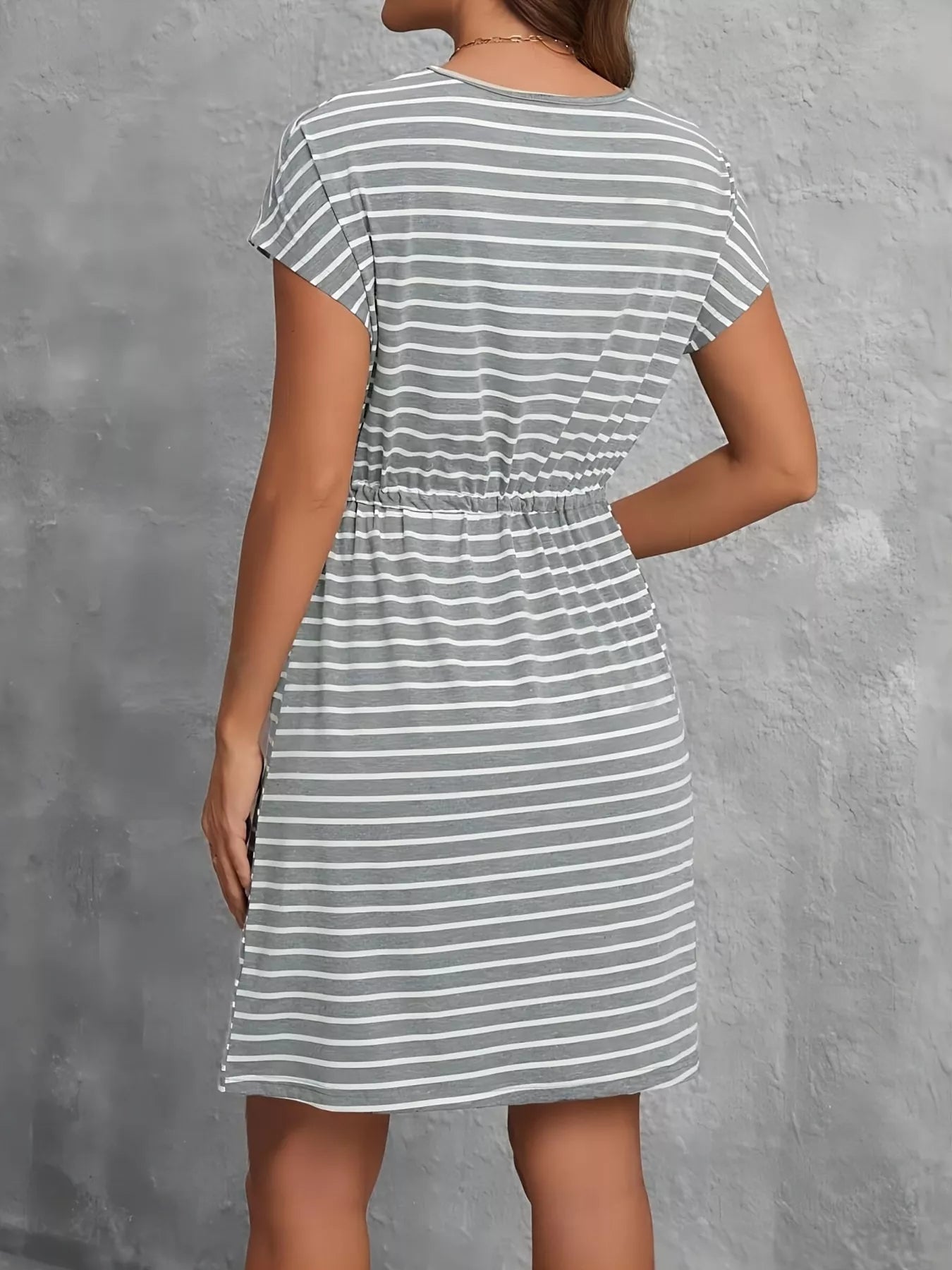 Sarah Express Women's Casual Striped Drawstring Waist Dress with Pockets