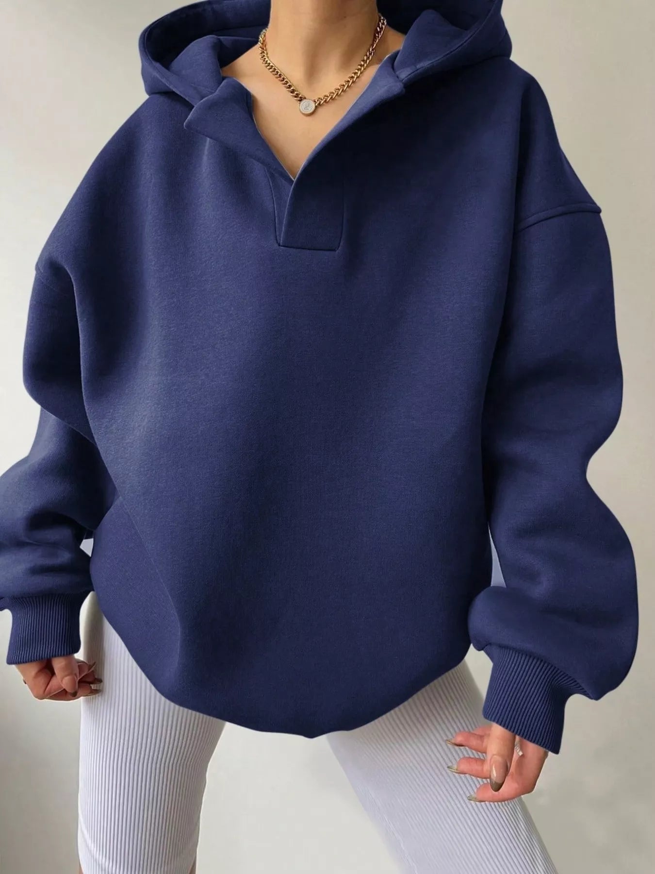 Sarah Express Women's Dropped Shoulder Long Sleeve Sweatshirt Navy Blue