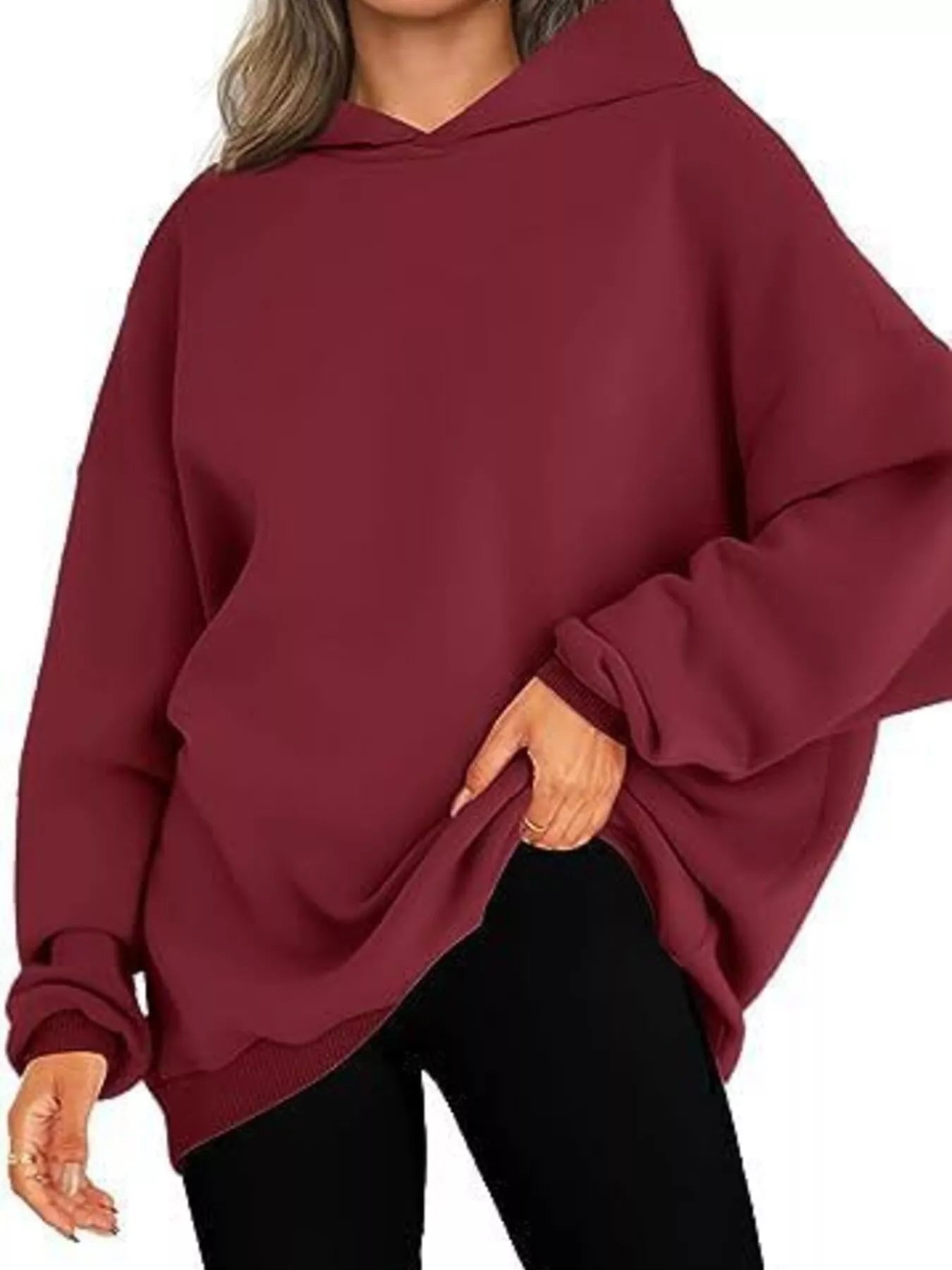 Sarah Express Women's Drop Shoulder Long Sleeve Hoodie Wine Red