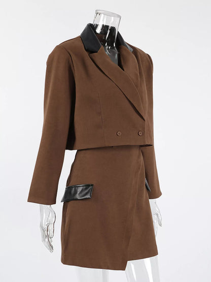 Sarah Express Women's Double-Breasted Blazer & Asymmetrical Skirt Set