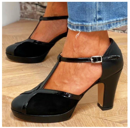 Sarah Express Women's Round Toe Chunky Heel Pumps - Comfortable Low Heel Slip-On Shoes