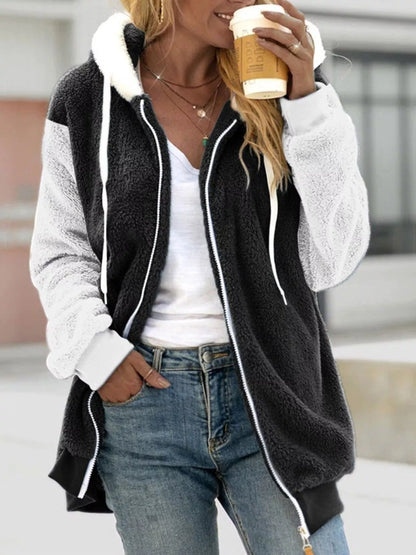 Sarah Express Women's Fleece Zip-Up Hooded Jacket Black