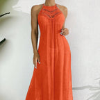 Sarah Express Women's Halter Neck Hollow Out Maxi Dress Swimsuit Cover Up