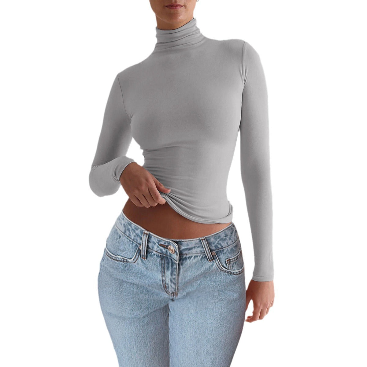 Women's Slim-Fit Solid Color Knitted Long Sleeve Shirt