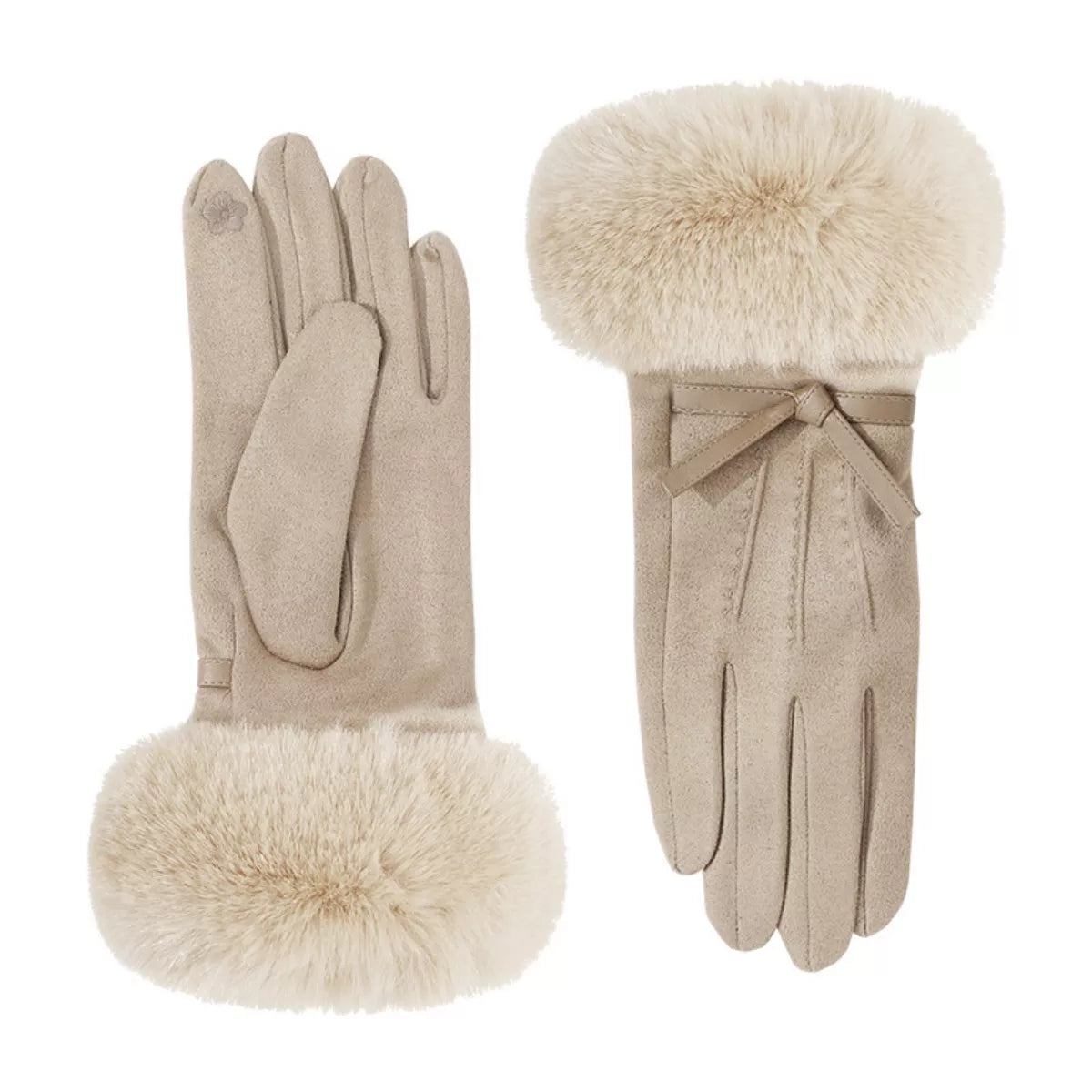 Trendsi Faux Fur Cuff Suede Gloves