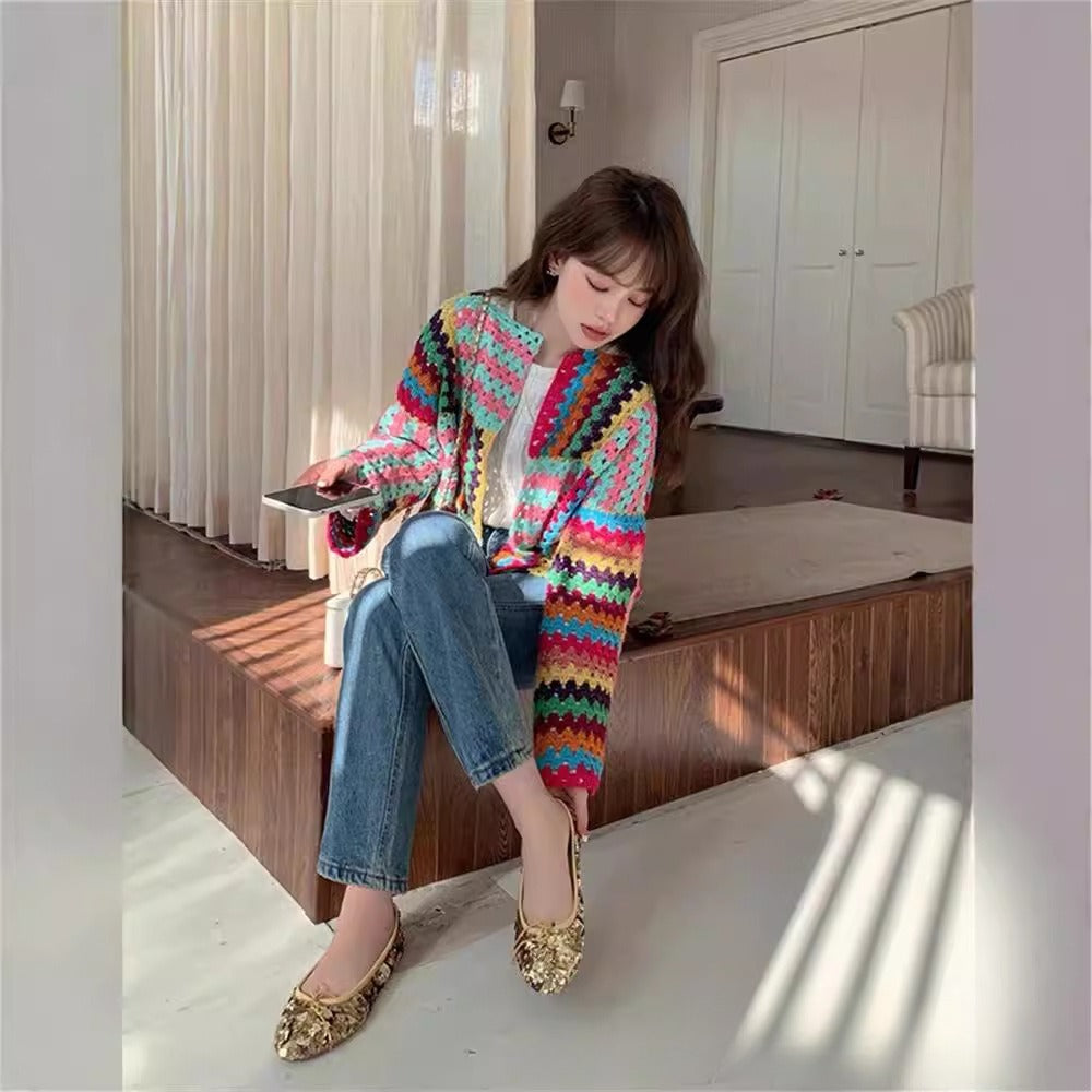Sarah Express Crochet Woven Cotton Cardigan Sweater Women's Lightweight Top