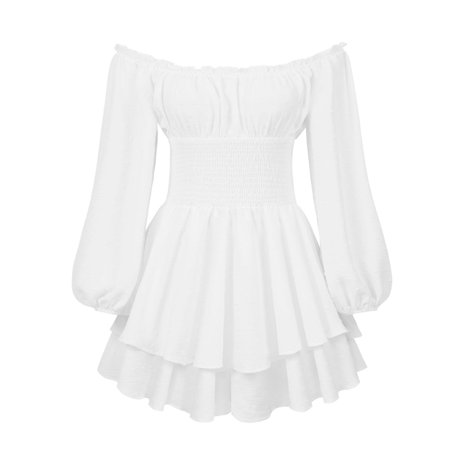 Sarah Express Off-Shoulder Pleated Ruffled Romper Long Sleeve Wide Leg Jumpsuit
