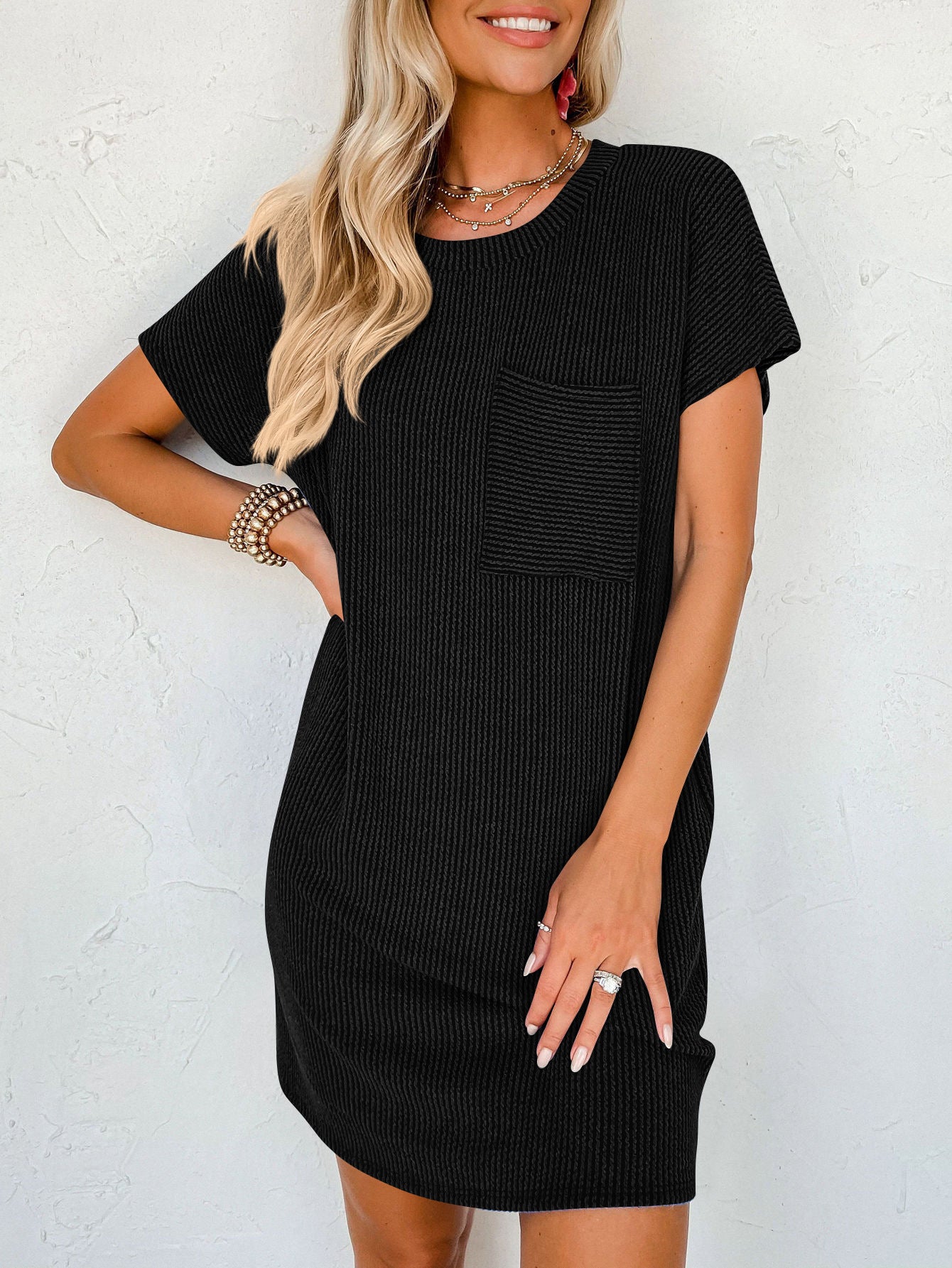 Sarah Express Women's Striped Short Sleeve Pocket Dress Casual Pullover