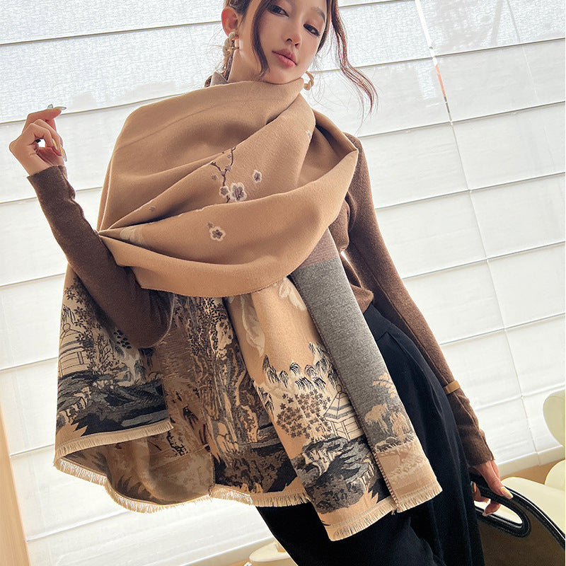 Sarah Express Vintage Plum Scarf Women's Imitation Cashmere Thickened Winter Shawl Wrap