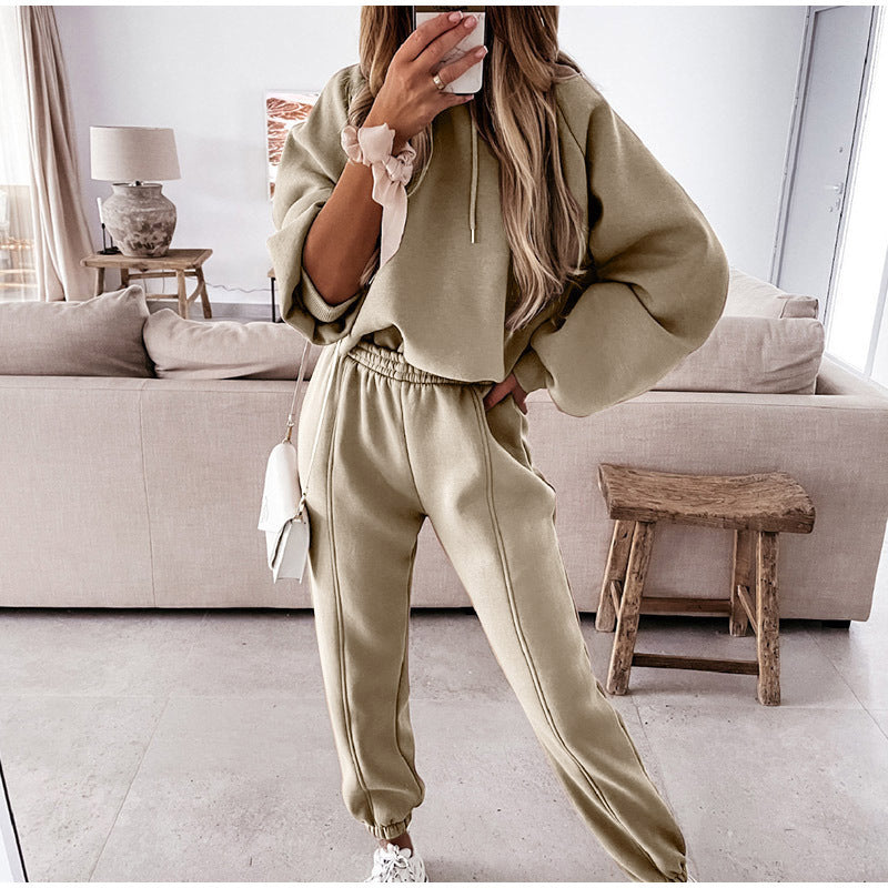 Sarah Express Women's Two-Piece Sweatsuit Set Fleece Top Straight Pants - Casual Athleisure Lounge