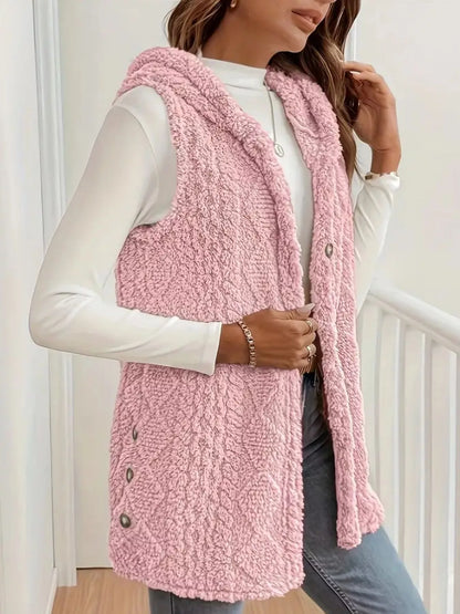 Sarah Express Women's Button-Down Sherpa Hooded Vest Coat