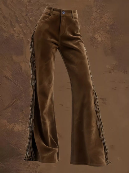 Sarah Express Vintage Fringe Velvet Flare Pants