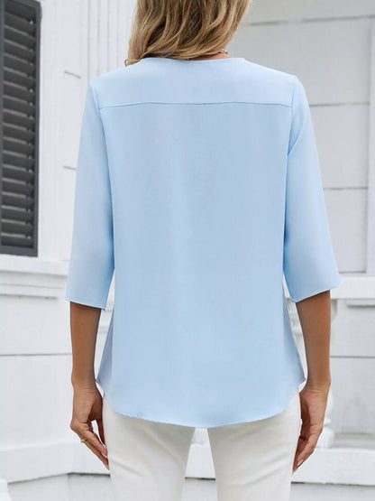 Sarah Express Women's V-Neck 3/4 Sleeve Blouse