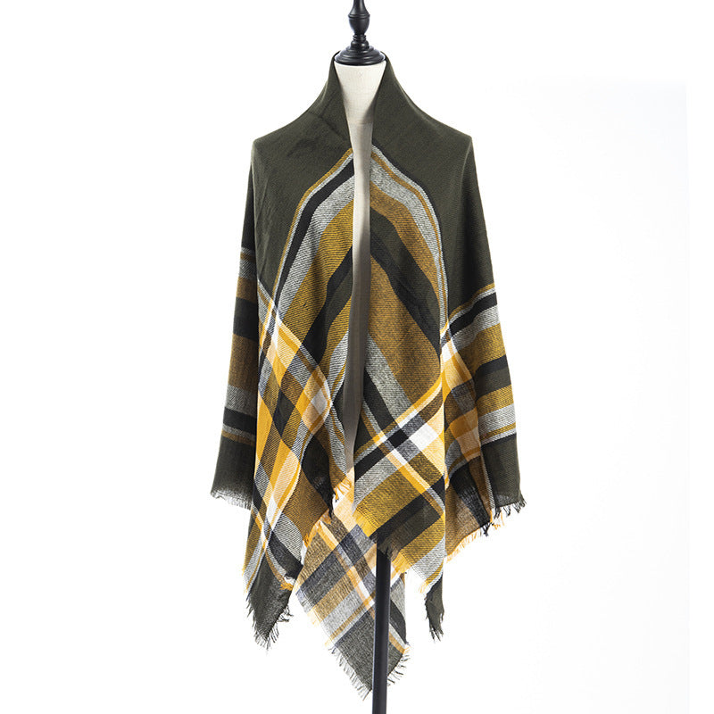 Sarah Express Women's Oversized Square Scarf Cashmere-like Double-Sided Shawl 140cm Woven Fall Winter Accessory