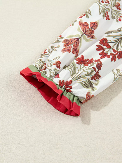 Sarah Express Women's Floral Print Long Sleeve Flared Dress with Frilled Neck - Vintage Inspired Midi Dress