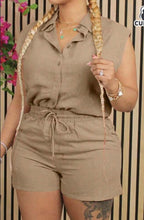 Sarah Express Plus Size Button Front Sleeveless Top Tied Hem Shorts 2-Piece Set