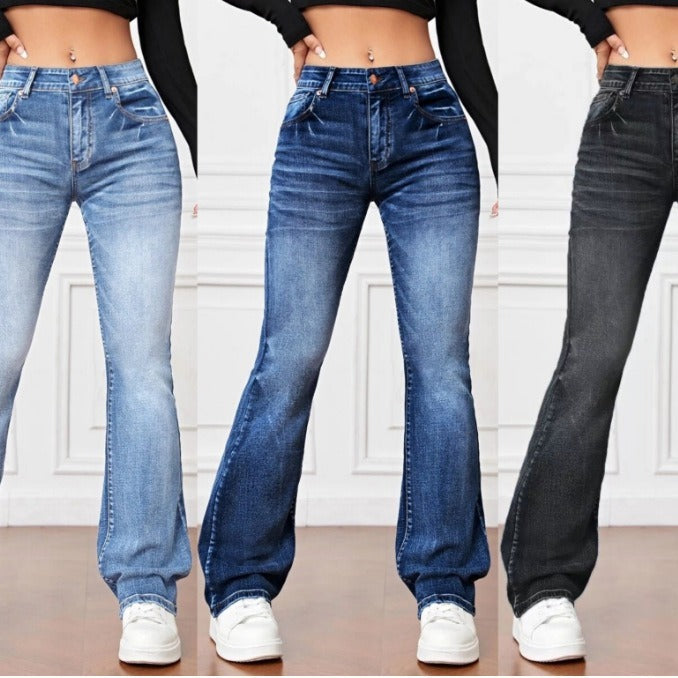 Sarah Express Women's High Waist Bootcut Denim Jeans Stretch Cotton Flare Leg Pants with Pockets