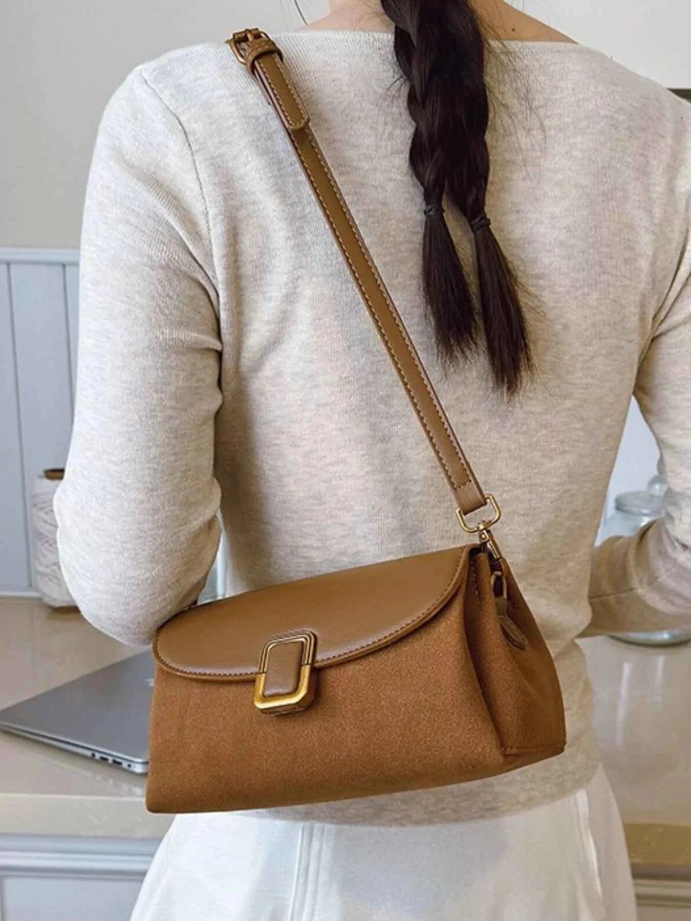 Sarah Express Women's Buckle Flap Crossbody Bag - Small PU Leather Shoulder Bag