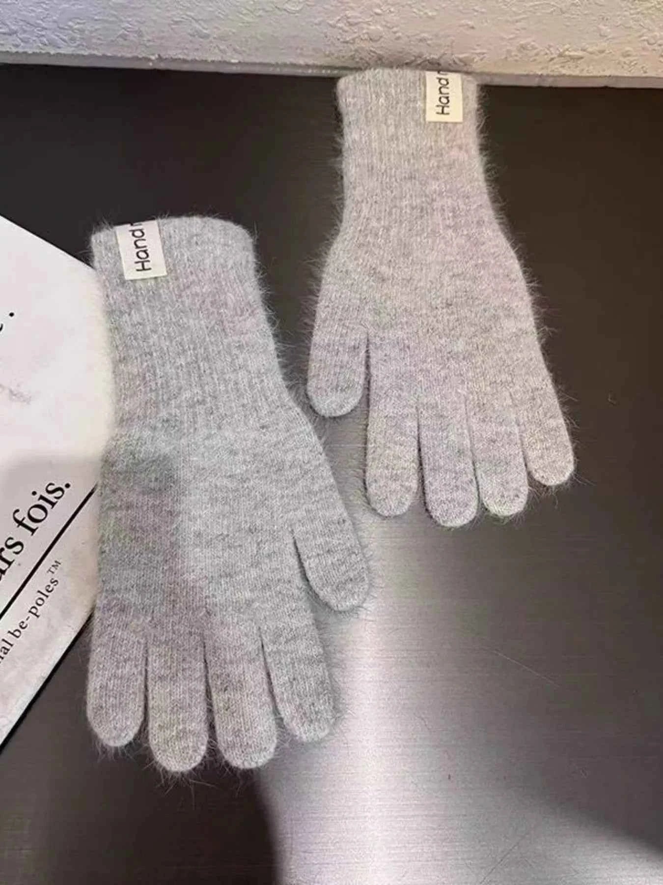 Sarah Express Women's Knitted Winter Gloves - Rabbit Fur Warm Gloves Light Gray ONESIZE